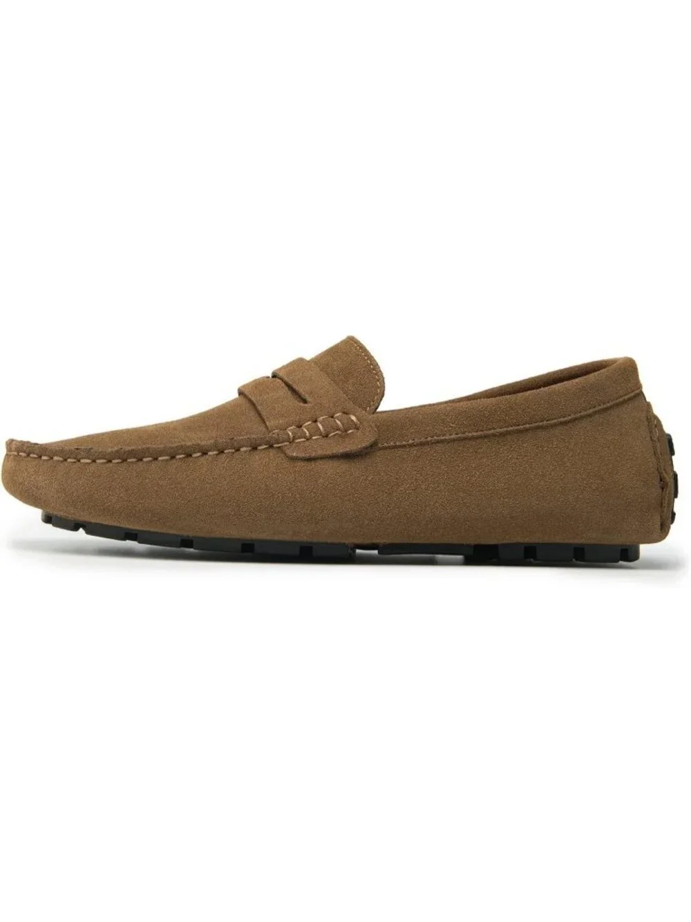 Go Tour Men's Khaki Suede Leather Loafers Penny Slip On Flats Comfortable Shoes